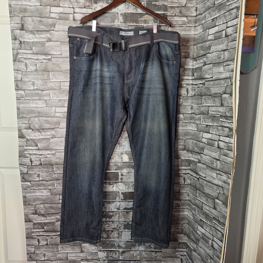 PD&C Slim Straight Leg D3nim Blue Jeans Dark Wash Belted 44X30 Faded Details